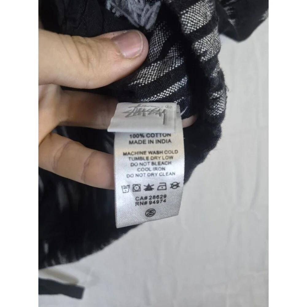 Stussy Pullover Mens SzSmall Gray Ikat Print Hoodie Quarter Button Beach Cotton
